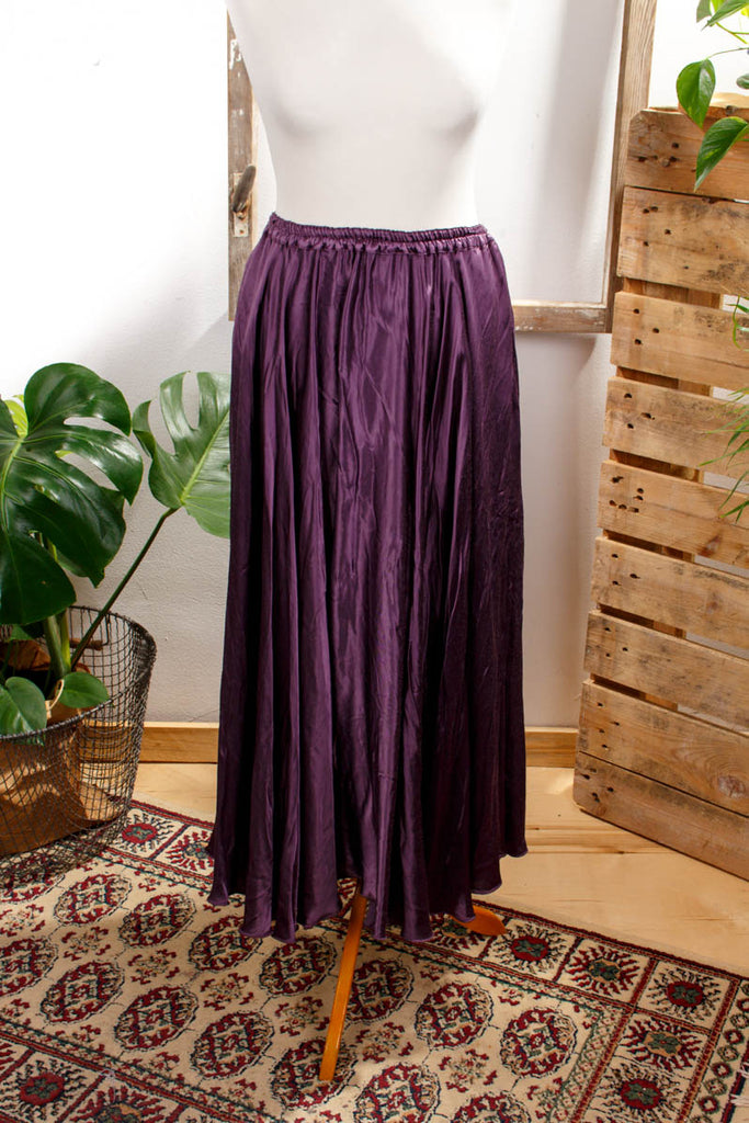 Vintage Satinrock tellerweit Default Title 80er 90er Boho Frau L 44-46 lila vintageberlin.de