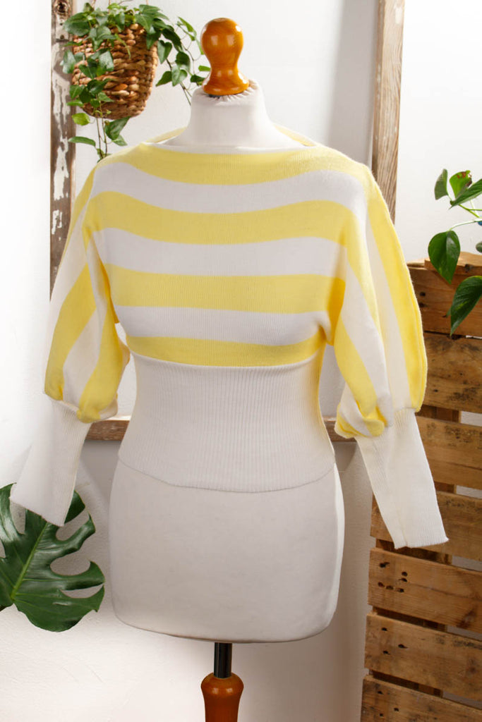Vintage Pulli Crop Top gelb Default Title 70er 80er Disco Frau gelb S 36-38 Special weiß vintageberlin.de