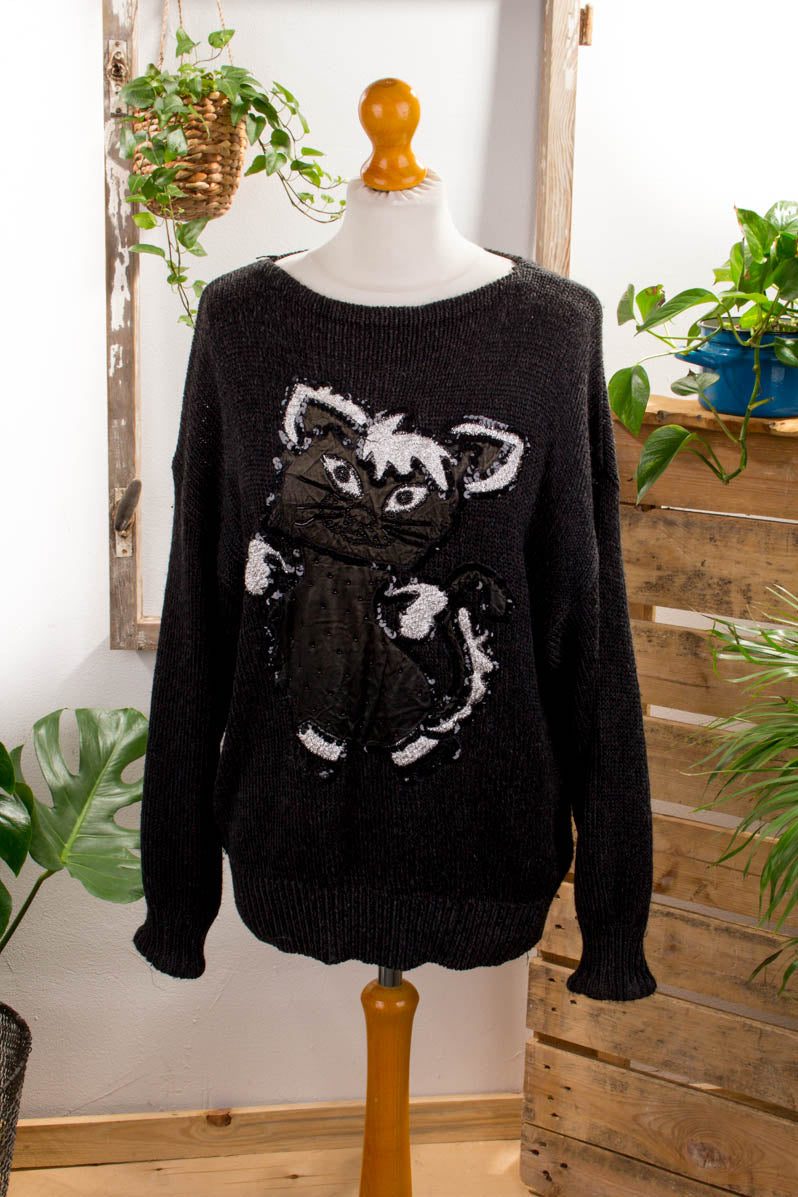 Pullover schwarz mit Katze