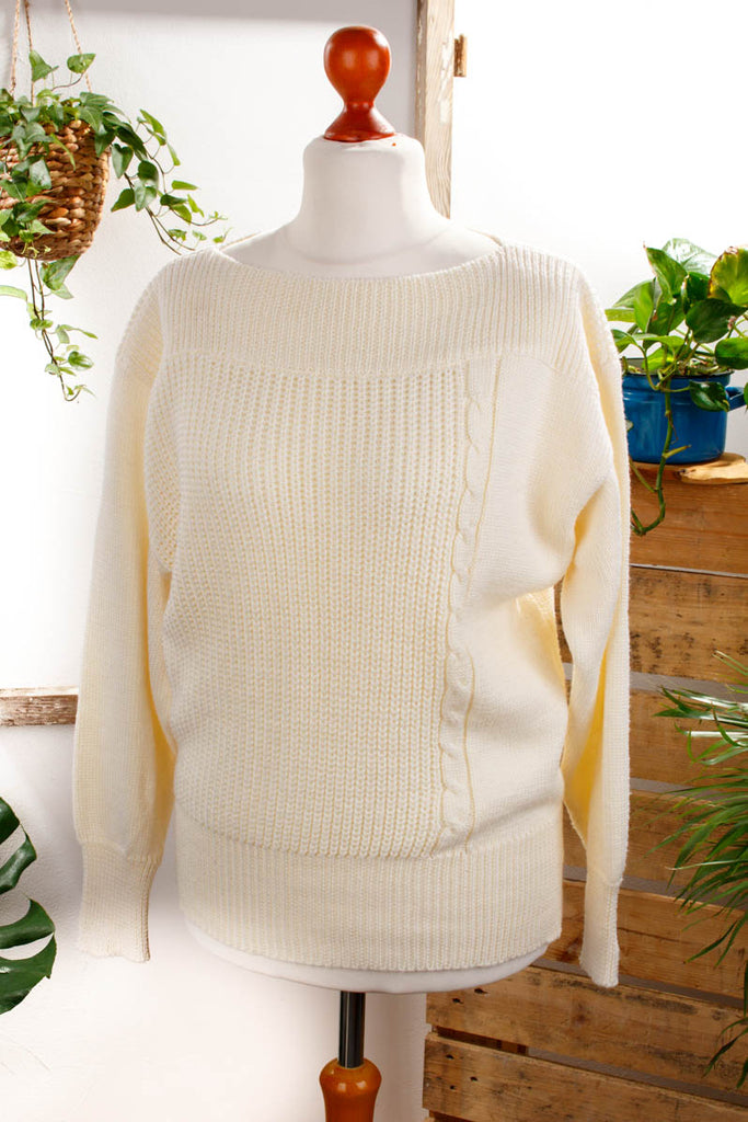 Strickpulli creme vegan Default Title 90er beige Frau M 40-42 Sekretärin weiß vintageberlin.de
