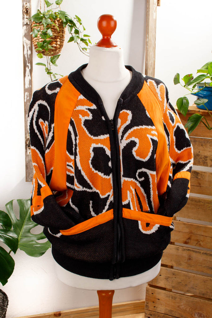Vintage Escada Strick Bomberjacke Default Title 80er 90er Designer Frau M 40-42 orange S 36-38 schwarz Special vintageberlin.de
