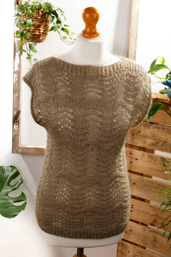 Häkel Pulli Pullover Khaki Default Title 80er 90er beige Boho Frau grün M 40-42 S 36-38 vintageberlin.de