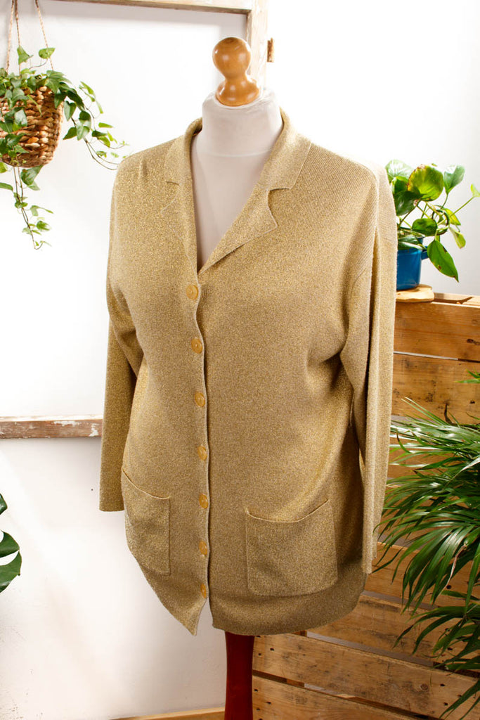 Strickjacke Gold Glitzer Default Title 90er Frau gold L 44-46 M 40-42 vintageberlin.de