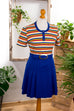 Disco Minikleid Streifen Default Title 60er 70er blau bunt Disco Frau Mod Rockabilly S 36-38 Schlager Special vintageberlin.de