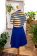 Disco Minikleid Streifen 60er 70er blau bunt Disco Frau Mod Rockabilly S 36-38 Schlager Special vintageberlin.de