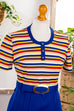 Disco Minikleid Streifen 60er 70er blau bunt Disco Frau Mod Rockabilly S 36-38 Schlager Special vintageberlin.de