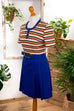 Disco Minikleid Streifen 60er 70er blau bunt Disco Frau Mod Rockabilly S 36-38 Schlager Special vintageberlin.de