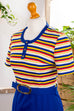 Disco Minikleid Streifen 60er 70er blau bunt Disco Frau Mod Rockabilly S 36-38 Schlager Special vintageberlin.de