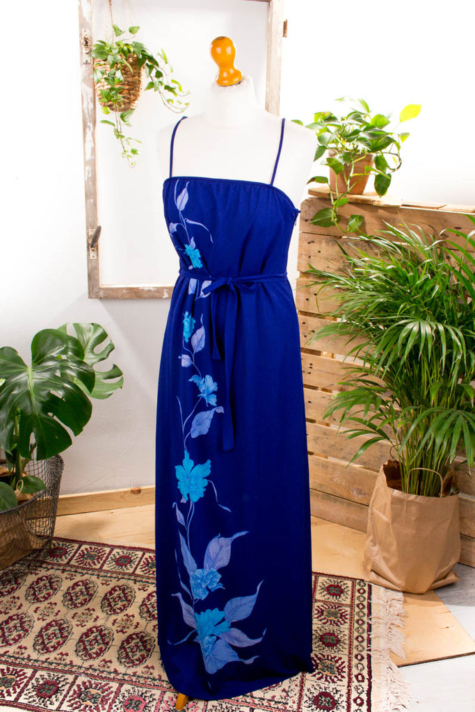Vintage Sommerkleid blau Blumen Default Title 70er 80er Abendmode blau Boho Frau Hippie lila M 40-42 vintageberlin.de