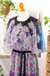 Chiffon Hippiekleid schwarz bunt 70er 80er Abendmode Boho bunt Frau Hippie S 36-38 Schlager vintageberlin.de