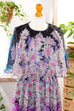 Chiffon Hippiekleid schwarz bunt 70er 80er Abendmode Boho bunt Frau Hippie S 36-38 Schlager vintageberlin.de