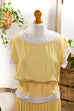 Chiffon Kleid gelb Plissee 80er 90er Disco Frau gelb M 40-42 S 36-38 Sekretärin vintageberlin.de