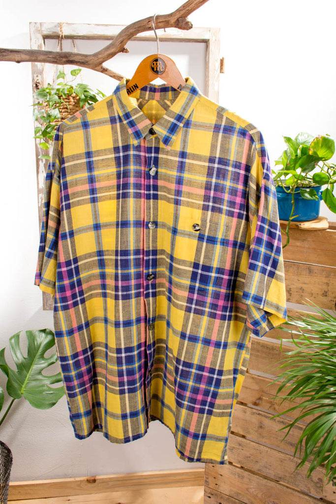 Hemd gelb-blau kariert Default Title 60er 70er blau Dandy Disco gelb L 52-54 Mann Rockabilly XL 56-58 vintageberlin.de