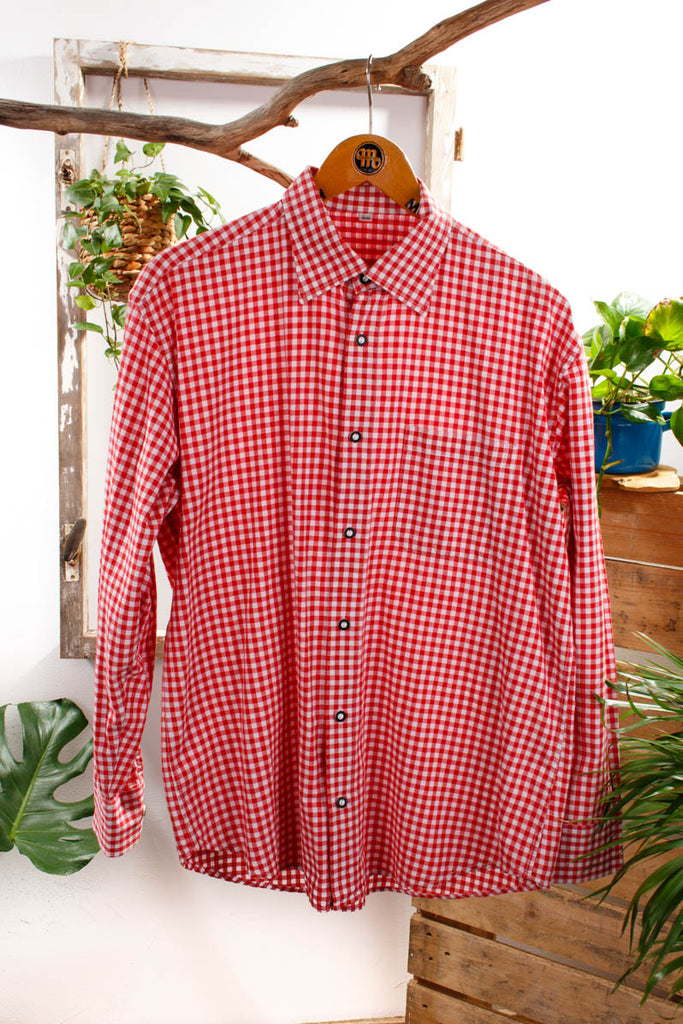 Hemd rot kariert Default Title 70er 80er L 52-54 M 48-50 Mann Rockabilly rot Schlager vintageberlin.de