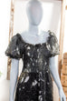 Hippie Maxikleid grau Chiffon 70er Abendmode Boho Frau grau Hippie S 36-38 Schlager schwarz Special vintageberlin.de