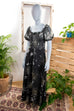 Hippie Maxikleid grau Chiffon 70er Abendmode Boho Frau grau Hippie S 36-38 Schlager schwarz Special vintageberlin.de