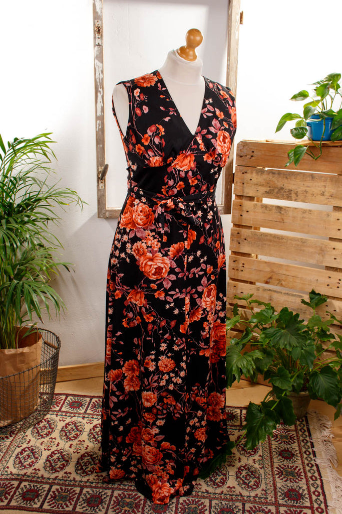 Hippie Maxikleid schwarz orange Default Title 70er Abendmode Boho Frau Hippie L 44-46 orange Schlager schwarz Special vintageberlin.de
