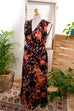 Hippie Maxikleid schwarz orange 70er Abendmode Boho Frau Hippie L 44-46 orange Schlager schwarz Special vintageberlin.de