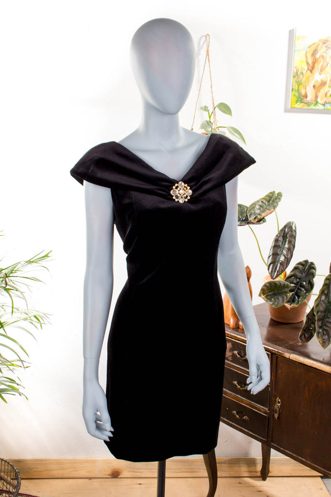 Sexy Abendkleid schwarz Samt Default Title 80er 90er Abendmode Disco Frau L 44-46 M 40-42 schwarz vintageberlin.de
