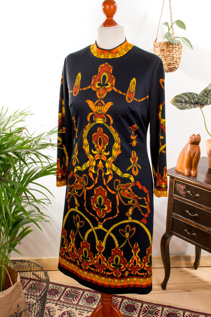 Vintage 60s Kleid schwarz orange Default Title 60er 70er Abendmode Boho bunt Disco Frau M 40-42 Mod orange Rockabilly Schlager schwarz Special vintageberlin.de