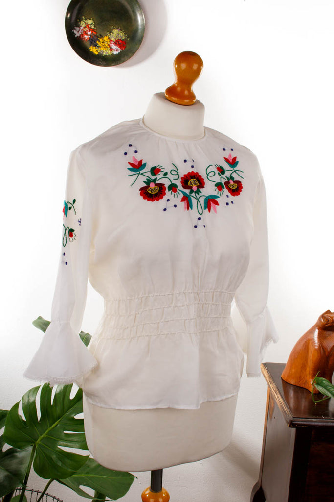 Hippiebluse weiß bestickt