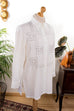 Bluse silber bestickt 90er Dandy Frau M 40-42 Sekretärin silber Special weiß vintageberlin.de