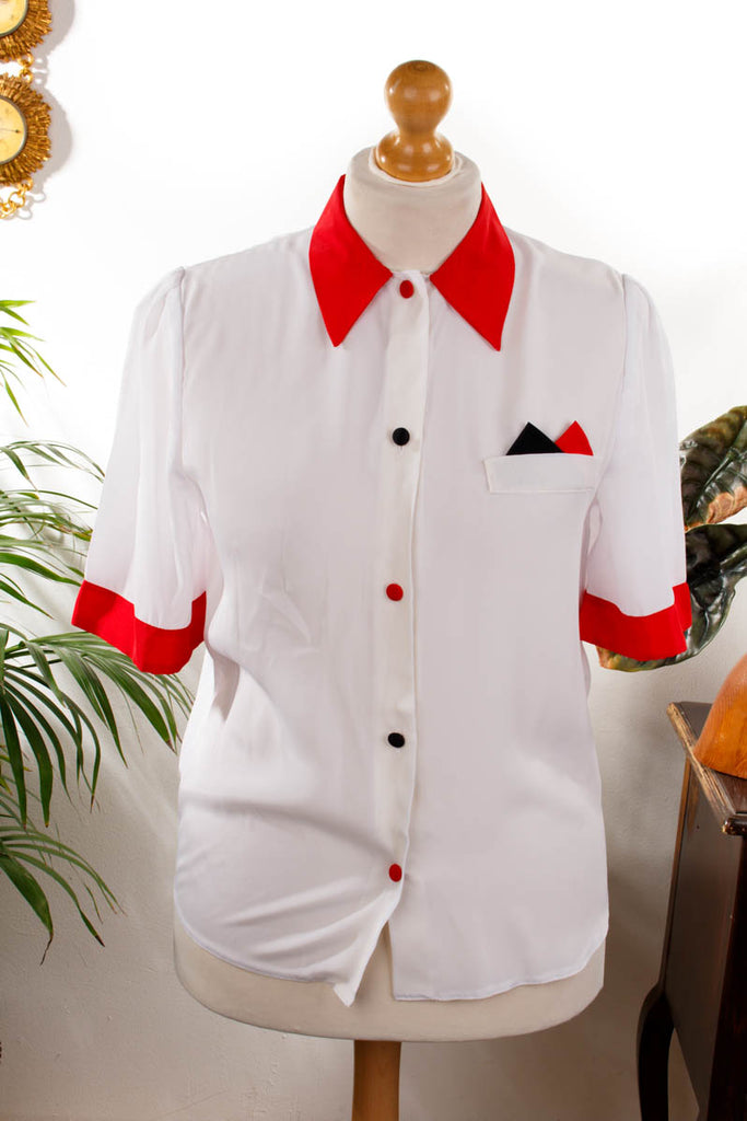 Vintage Rockabella Bluse weiß Default Title 90er Frau M 40-42 Rockabilly weiß vintageberlin.de