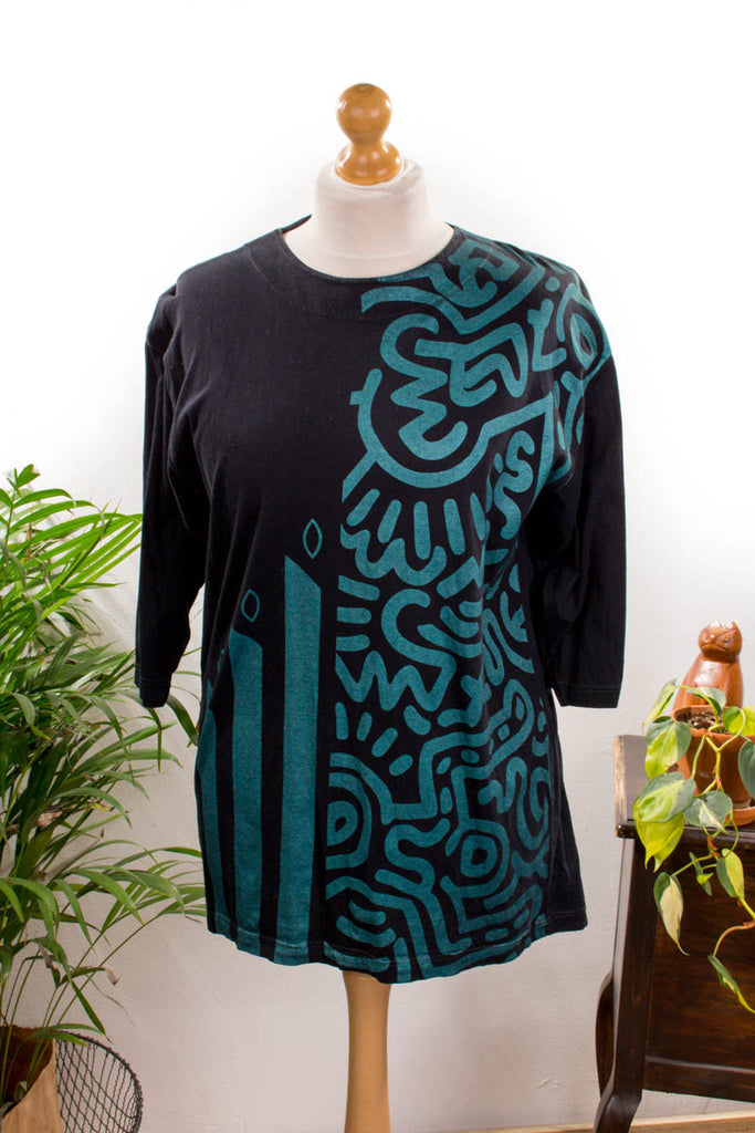 90s Oversize Shirt schwarz petrol Default Title 90er blau Disco Frau L 44-46 M 40-42 schwarz Special vintageberlin.de