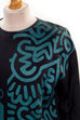 90s Oversize Shirt schwarz petrol 90er blau Disco Frau L 44-46 M 40-42 schwarz Special vintageberlin.de