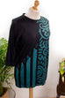 90s Oversize Shirt schwarz petrol 90er blau Disco Frau L 44-46 M 40-42 schwarz Special vintageberlin.de