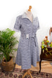 70s Schlagerkleid blau meliert 70er blau Disco Frau L 44-46 Schlager weiß vintageberlin.de