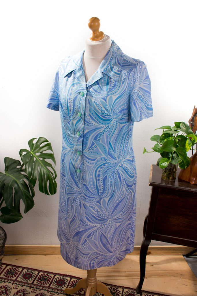 60s Schlagerkleid blau Muster Default Title 60er 70er blau Frau M 40-42 Schlager Sekretärin vintageberlin.de