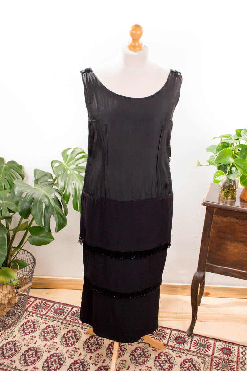 Vintage Charlestonkleid schwarz Perlen