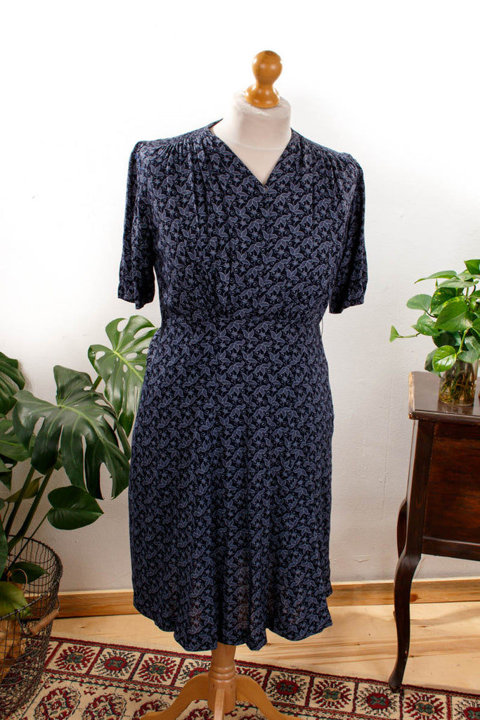 40er Jahre Baumwollkleid blau Default Title 30er 40er 50er blau Frau M 40-42 real-rockabilly Rockabilly Special vintageberlin.de