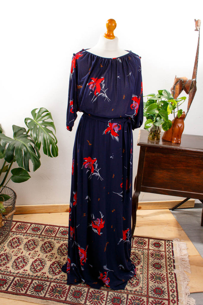 Maxikleid dunkelblau Blumen