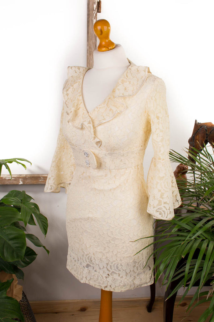 60s Minikleid creme Spitze Default Title 60er 70er Abendmode beige Boho Disco Frau Hippie Mod real-boho real-disco Rockabilly Schlager Special weiß XS 32-34 vintageberlin.de