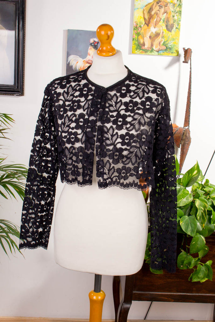 Bolero Jäckchen schwarz Spitze Default Title 60er 70er Abendmode Boho Frau M 40-42 schwarz vintageberlin.de