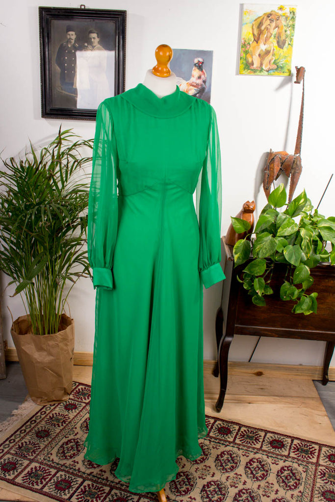 Chiffon Abendkleid grün Default Title 60er 70er Abendmode Boho Frau Gothic grün Hippie real-boho S 36-38 Schlager Special vintageberlin.de