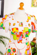 Minikleid bunt gemustert 60er 70er Disco Frau Hippie real-disco real-schlager S 36-38 Schlager Special weiß vintageberlin.de