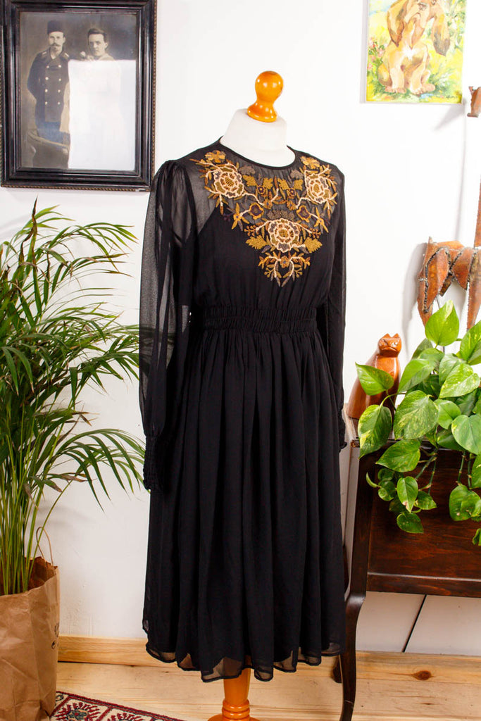 Boho Chiffonkleid schwarz bestickt