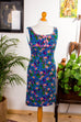 Flower Power Kleid blau bunt Default Title 60er 70er blau bunt Disco Frau Hippie Rockabilly S 36-38 Schlager Sekretärin Special vintageberlin.de