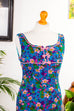 Flower Power Kleid blau bunt 60er 70er blau bunt Disco Frau Hippie Rockabilly S 36-38 Schlager Sekretärin Special vintageberlin.de