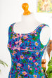 Flower Power Kleid blau bunt 60er 70er blau bunt Disco Frau Hippie Rockabilly S 36-38 Schlager Sekretärin Special vintageberlin.de