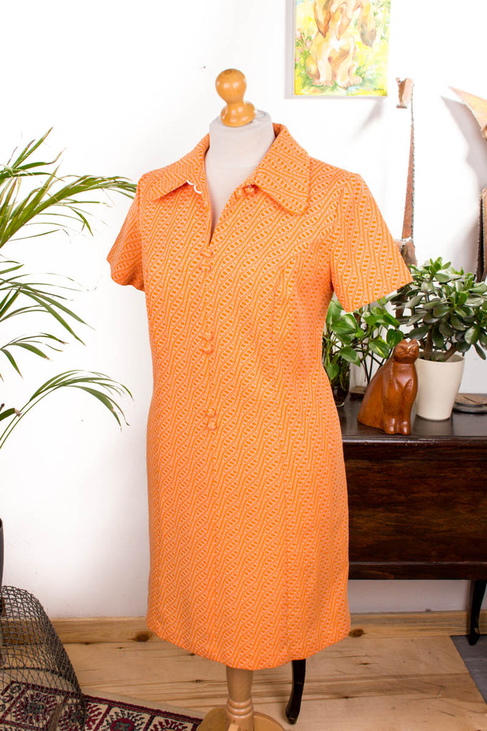 Vintage Schlagerkleid orange Default Title 60er 70er DDR Disco Frau L 44-46 orange Schlager vintageberlin.de