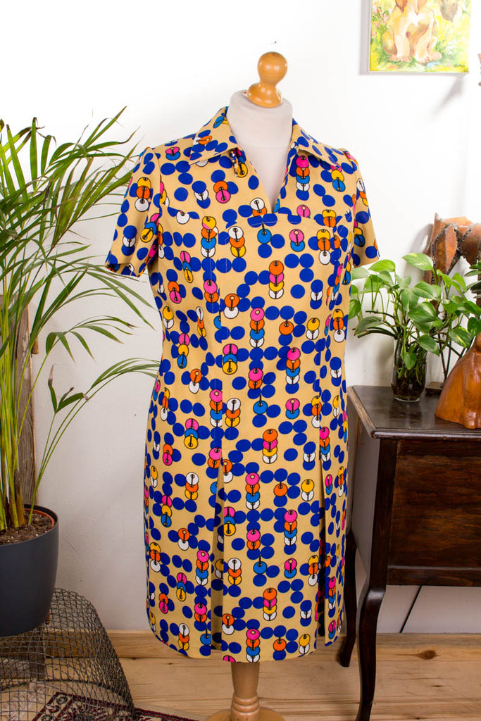 Disco Kleid bunte Punkte Default Title 60er 70er bunt Disco Frau L 44-46 real-disco Schlager vintageberlin.de