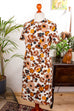 60s Stretchkleid Flower Power 60er 70er beige braun bunt Disco Frau M 40-42 real-disco Schlager vintageberlin.de
