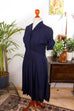 seidiges 40s Kleid dunkelblau Punkte 30er 40er 50er blau Flapper&Charleston Frau M 40-42 real-rockabilly Rockabilly Special vintageberlin.de
