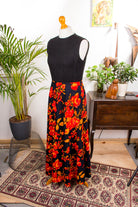 Vintage Maxikleid schwarz orange