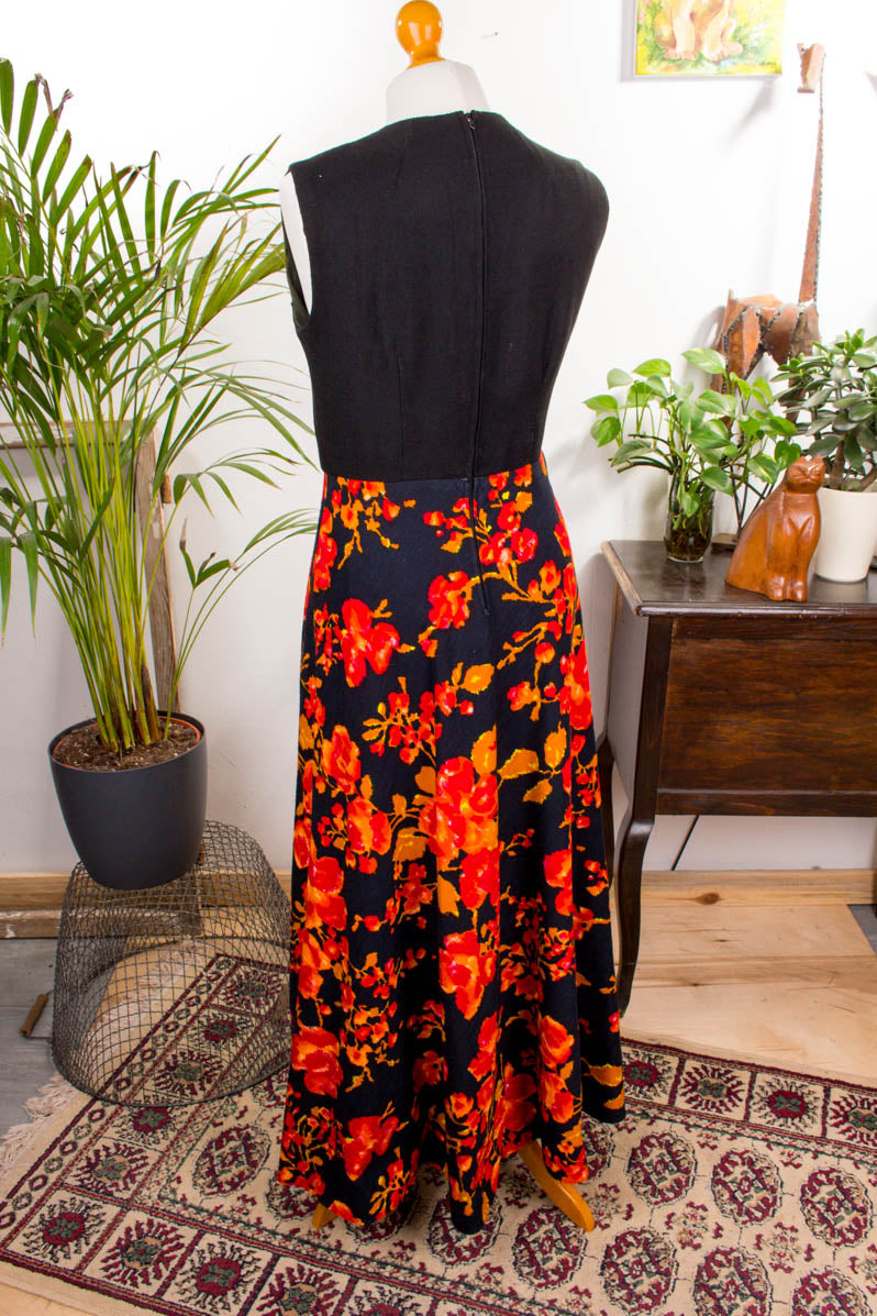 Vintage Maxikleid schwarz orange