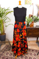 Vintage Maxikleid schwarz orange